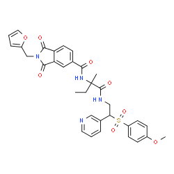 ChemSpider 2D Image | 2-(2-Furylmethyl)-N-[1-({2-[(4-methoxyphenyl)sulfonyl]-2-(3-pyridinyl)ethyl}amino)-2-methyl-1-oxo-2-butanyl]-1,3-dioxo-5-isoindolinecarboxamide | C33H32N4O8S