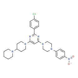 ChemSpider 2D Image | 1'-{2-(4-Chlorophenyl)-6-[4-(4-nitrophenyl)-1-piperazinyl]-4-pyrimidinyl}-1,4'-bipiperidine | C30H36ClN7O2