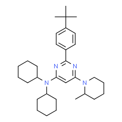 ChemSpider 2D Image | N,N-Dicyclohexyl-6-(2-methyl-1-piperidinyl)-2-[4-(2-methyl-2-propanyl)phenyl]-4-pyrimidinamine | C32H48N4