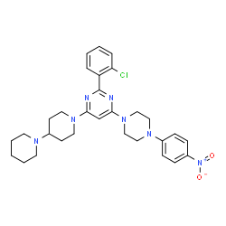 ChemSpider 2D Image | 1'-{2-(2-Chlorophenyl)-6-[4-(4-nitrophenyl)-1-piperazinyl]-4-pyrimidinyl}-1,4'-bipiperidine | C30H36ClN7O2