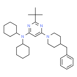 ChemSpider 2D Image | 6-(4-Benzyl-1-piperidinyl)-N,N-dicyclohexyl-2-(2-methyl-2-propanyl)-4-pyrimidinamine | C32H48N4