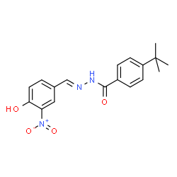ChemSpider 2D Image | 4-tert-Butyl-N'-[(E)-(4-hydroxy-3-nitrophenyl)methylene]benzohydrazide | C18H19N3O4