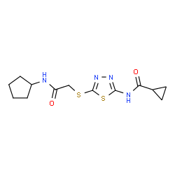 ChemSpider 2D Image | N-(5-{[2-(Cyclopentylamino)-2-oxoethyl]sulfanyl}-1,3,4-thiadiazol-2-yl)cyclopropanecarboxamide | C13H18N4O2S2