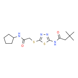 ChemSpider 2D Image | N-(5-{[2-(Cyclopentylamino)-2-oxoethyl]sulfanyl}-1,3,4-thiadiazol-2-yl)-3,3-dimethylbutanamide | C15H24N4O2S2
