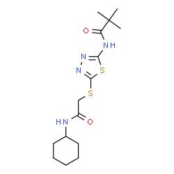 ChemSpider 2D Image | N-(5-{[2-(Cyclohexylamino)-2-oxoethyl]sulfanyl}-1,3,4-thiadiazol-2-yl)-2,2-dimethylpropanamide | C15H24N4O2S2