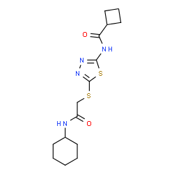 ChemSpider 2D Image | N-(5-{[2-(Cyclohexylamino)-2-oxoethyl]sulfanyl}-1,3,4-thiadiazol-2-yl)cyclobutanecarboxamide | C15H22N4O2S2