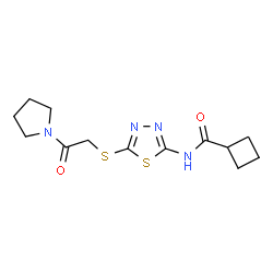 ChemSpider 2D Image | N-(5-{[2-Oxo-2-(1-pyrrolidinyl)ethyl]sulfanyl}-1,3,4-thiadiazol-2-yl)cyclobutanecarboxamide | C13H18N4O2S2