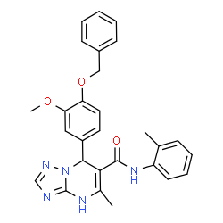ChemSpider 2D Image | 7-[4-(Benzyloxy)-3-methoxyphenyl]-5-methyl-N-(2-methylphenyl)-1,7-dihydro[1,2,4]triazolo[1,5-a]pyrimidine-6-carboxamide | C28H27N5O3