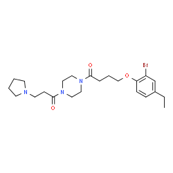 ChemSpider 2D Image | 4-(2-Bromo-4-ethylphenoxy)-1-{4-[3-(1-pyrrolidinyl)propanoyl]-1-piperazinyl}-1-butanone | C23H34BrN3O3
