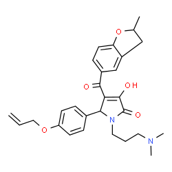 ChemSpider 2D Image | 5-[4-(Allyloxy)phenyl]-1-[3-(dimethylamino)propyl]-3-hydroxy-4-[(2-methyl-2,3-dihydro-1-benzofuran-5-yl)carbonyl]-1,5-dihydro-2H-pyrrol-2-one | C28H32N2O5