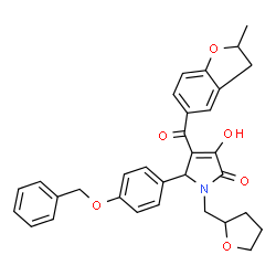 ChemSpider 2D Image | 5-[4-(Benzyloxy)phenyl]-3-hydroxy-4-[(2-methyl-2,3-dihydro-1-benzofuran-5-yl)carbonyl]-1-(tetrahydro-2-furanylmethyl)-1,5-dihydro-2H-pyrrol-2-one | C32H31NO6