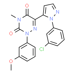 ChemSpider 2D Image | 6-[1-(3-Chlorophenyl)-1H-pyrazol-5-yl]-2-(3-methoxyphenyl)-4-methyl-1,2,4-triazine-3,5(2H,4H)-dione | C20H16ClN5O3