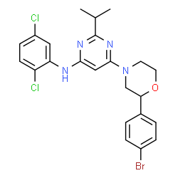ChemSpider 2D Image | 6-[2-(4-Bromophenyl)-4-morpholinyl]-N-(2,5-dichlorophenyl)-2-isopropyl-4-pyrimidinamine | C23H23BrCl2N4O