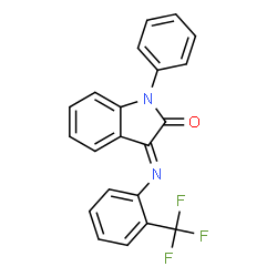 ChemSpider 2D Image | 1,3-Dihydro-1-phenyl-3-[[2-(trifluoromethyl)phenyl]imino]-2H-indol-2-one | C21H13F3N2O