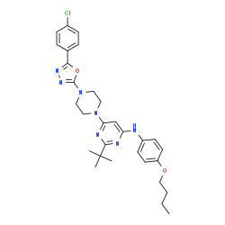 ChemSpider 2D Image | N-(4-Butoxyphenyl)-6-{4-[5-(4-chlorophenyl)-1,3,4-oxadiazol-2-yl]-1-piperazinyl}-2-(2-methyl-2-propanyl)-4-pyrimidinamine | C30H36ClN7O2