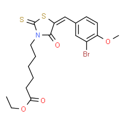 ChemSpider 2D Image | Ethyl 6-[(5E)-5-(3-bromo-4-methoxybenzylidene)-4-oxo-2-thioxo-1,3-thiazolidin-3-yl]hexanoate | C19H22BrNO4S2