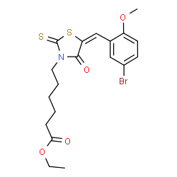 ChemSpider 2D Image | Ethyl 6-[(5E)-5-(5-bromo-2-methoxybenzylidene)-4-oxo-2-thioxo-1,3-thiazolidin-3-yl]hexanoate | C19H22BrNO4S2