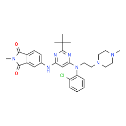 ChemSpider 2D Image | 5-{[6-{(2-Chlorophenyl)[2-(4-methyl-1-piperazinyl)ethyl]amino}-2-(2-methyl-2-propanyl)-4-pyrimidinyl]amino}-2-methyl-1H-isoindole-1,3(2H)-dione | C30H36ClN7O2