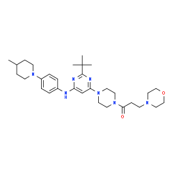 ChemSpider 2D Image | 1-{4-[6-{[4-(4-Methyl-1-piperidinyl)phenyl]amino}-2-(2-methyl-2-propanyl)-4-pyrimidinyl]-1-piperazinyl}-3-(4-morpholinyl)-1-propanone | C31H47N7O2
