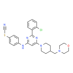 ChemSpider 2D Image | 4-({2-(2-Chlorophenyl)-6-[4-(4-morpholinylmethyl)-1-piperidinyl]-4-pyrimidinyl}amino)phenyl thiocyanate | C27H29ClN6OS