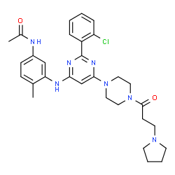 ChemSpider 2D Image | N-(3-{[2-(2-Chlorophenyl)-6-{4-[3-(1-pyrrolidinyl)propanoyl]-1-piperazinyl}-4-pyrimidinyl]amino}-4-methylphenyl)acetamide | C30H36ClN7O2