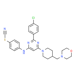 ChemSpider 2D Image | 4-({2-(4-Chlorophenyl)-6-[4-(4-morpholinylmethyl)-1-piperidinyl]-4-pyrimidinyl}amino)phenyl thiocyanate | C27H29ClN6OS