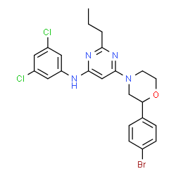 ChemSpider 2D Image | 6-[2-(4-Bromophenyl)-4-morpholinyl]-N-(3,5-dichlorophenyl)-2-propyl-4-pyrimidinamine | C23H23BrCl2N4O