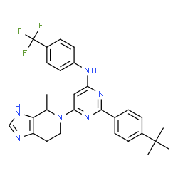 ChemSpider 2D Image | 2-[4-(2-Methyl-2-propanyl)phenyl]-6-(4-methyl-3,4,6,7-tetrahydro-5H-imidazo[4,5-c]pyridin-5-yl)-N-[4-(trifluoromethyl)phenyl]-4-pyrimidinamine | C28H29F3N6