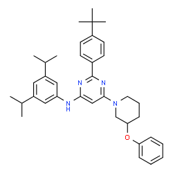ChemSpider 2D Image | N-(3,5-Diisopropylphenyl)-2-[4-(2-methyl-2-propanyl)phenyl]-6-(3-phenoxy-1-piperidinyl)-4-pyrimidinamine | C37H46N4O