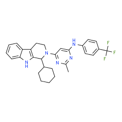ChemSpider 2D Image | 6-(1-Cyclohexyl-1,3,4,9-tetrahydro-2H-beta-carbolin-2-yl)-2-methyl-N-[4-(trifluoromethyl)phenyl]-4-pyrimidinamine | C29H30F3N5
