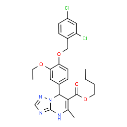 ChemSpider 2D Image | Butyl 7-{4-[(2,4-dichlorobenzyl)oxy]-3-ethoxyphenyl}-5-methyl-1,7-dihydro[1,2,4]triazolo[1,5-a]pyrimidine-6-carboxylate | C26H28Cl2N4O4