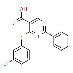 ChemSpider 2D Image | 4-[(3-Chlorophenyl)thio]-2-phenyl-5-pyrimidinecarboxylic acid | C17H11ClN2O2S