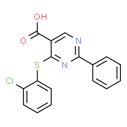ChemSpider 2D Image | 4-[(2-Chlorophenyl)thio]-2-phenyl-5-pyrimidinecarboxylic acid | C17H11ClN2O2S