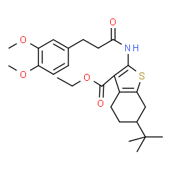 ChemSpider 2D Image | Ethyl 6-tert-butyl-2-{[3-(3,4-dimethoxyphenyl)propanoyl]amino}-4,5,6,7-tetrahydro-1-benzothiophene-3-carboxylate | C26H35NO5S