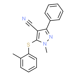 ChemSpider 2D Image | 1-Methyl-5-[(2-methylphenyl)thio]-3-phenyl-1H-pyrazole-4-carbonitrile | C18H15N3S