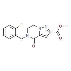ChemSpider 2D Image | Methyl 5-(2-fluorobenzyl)-4-oxo-4,5,6,7-tetrahydropyrazolo[1,5-a]pyrazine-2-carboxylate | C15H14FN3O3