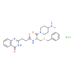 ChemSpider 2D Image | N-{3-(Benzylsulfanyl)-1-[4-(dimethylamino)-1-piperidinyl]-1-oxo-2-propanyl}-3-(4-oxo-3,4-dihydro-2-quinazolinyl)propanamide hydrochloride (1:1) | C28H36ClN5O3S