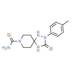 ChemSpider 2D Image | 2-(4-Methylphenyl)-3-oxo-1,2,4,8-tetraazaspiro[4.5]decane-8-carboxamide | C14H19N5O2