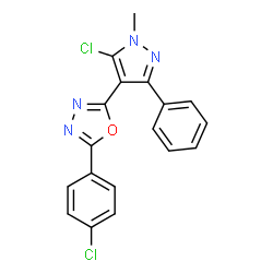 ChemSpider 2D Image | 2-(5-Chloro-1-methyl-3-phenyl-1H-pyrazol-4-yl)-5-(4-chlorophenyl)-1,3,4-oxadiazole | C18H12Cl2N4O