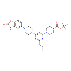 ChemSpider 2D Image | 2-Methyl-2-propanyl 4-{6-[4-(2-oxo-2,3-dihydro-1,3-benzoxazol-5-yl)-1-piperazinyl]-2-propyl-4-pyrimidinyl}-1-piperazinecarboxylate | C27H37N7O4