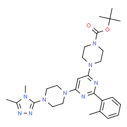 ChemSpider 2D Image | 2-Methyl-2-propanyl 4-{6-[4-(4,5-dimethyl-4H-1,2,4-triazol-3-yl)-1-piperazinyl]-2-(2-methylphenyl)-4-pyrimidinyl}-1-piperazinecarboxylate | C28H39N9O2