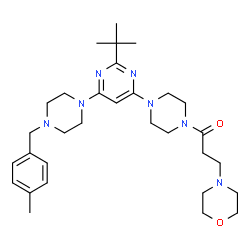 ChemSpider 2D Image | 1-(4-{6-[4-(4-Methylbenzyl)-1-piperazinyl]-2-(2-methyl-2-propanyl)-4-pyrimidinyl}-1-piperazinyl)-3-(4-morpholinyl)-1-propanone | C31H47N7O2