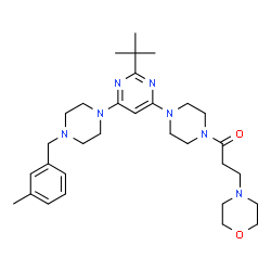 ChemSpider 2D Image | 1-(4-{6-[4-(3-Methylbenzyl)-1-piperazinyl]-2-(2-methyl-2-propanyl)-4-pyrimidinyl}-1-piperazinyl)-3-(4-morpholinyl)-1-propanone | C31H47N7O2