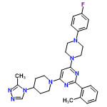 InChI=1/C29H33FN8/c1-21-5-3-4-6-26(21)29-32-27(36-13-11-25(12-14-36)38-20-31-34-22(38)2)19-28(33-29)37-17-15-35(16-18-37)24-9-7-23(30)8-10-24/h3-10,19-20,25H,11-18H2,1-2H3