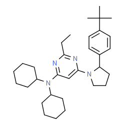 ChemSpider 2D Image | N,N-Dicyclohexyl-2-ethyl-6-{2-[4-(2-methyl-2-propanyl)phenyl]-1-pyrrolidinyl}-4-pyrimidinamine | C32H48N4