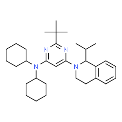 ChemSpider 2D Image | N,N-Dicyclohexyl-6-(1-isopropyl-3,4-dihydro-2(1H)-isoquinolinyl)-2-(2-methyl-2-propanyl)-4-pyrimidinamine | C32H48N4