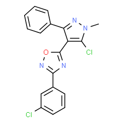 ChemSpider 2D Image | 5-(5-Chloro-1-methyl-3-phenyl-1H-pyrazol-4-yl)-3-(3-chlorophenyl)-1,2,4-oxadiazole | C18H12Cl2N4O