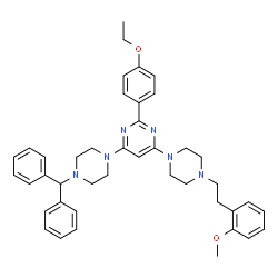ChemSpider 2D Image | 4-[4-(Diphenylmethyl)-1-piperazinyl]-2-(4-ethoxyphenyl)-6-{4-[2-(2-methoxyphenyl)ethyl]-1-piperazinyl}pyrimidine | C42H48N6O2