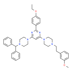 ChemSpider 2D Image | 4-[4-(Diphenylmethyl)-1-piperazinyl]-2-(4-ethoxyphenyl)-6-{4-[2-(3-methoxyphenyl)ethyl]-1-piperazinyl}pyrimidine | C42H48N6O2