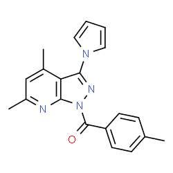 ChemSpider 2D Image | [4,6-Dimethyl-3-(1H-pyrrol-1-yl)-1H-pyrazolo[3,4-b]pyridin-1-yl](4-methylphenyl)methanone | C20H18N4O